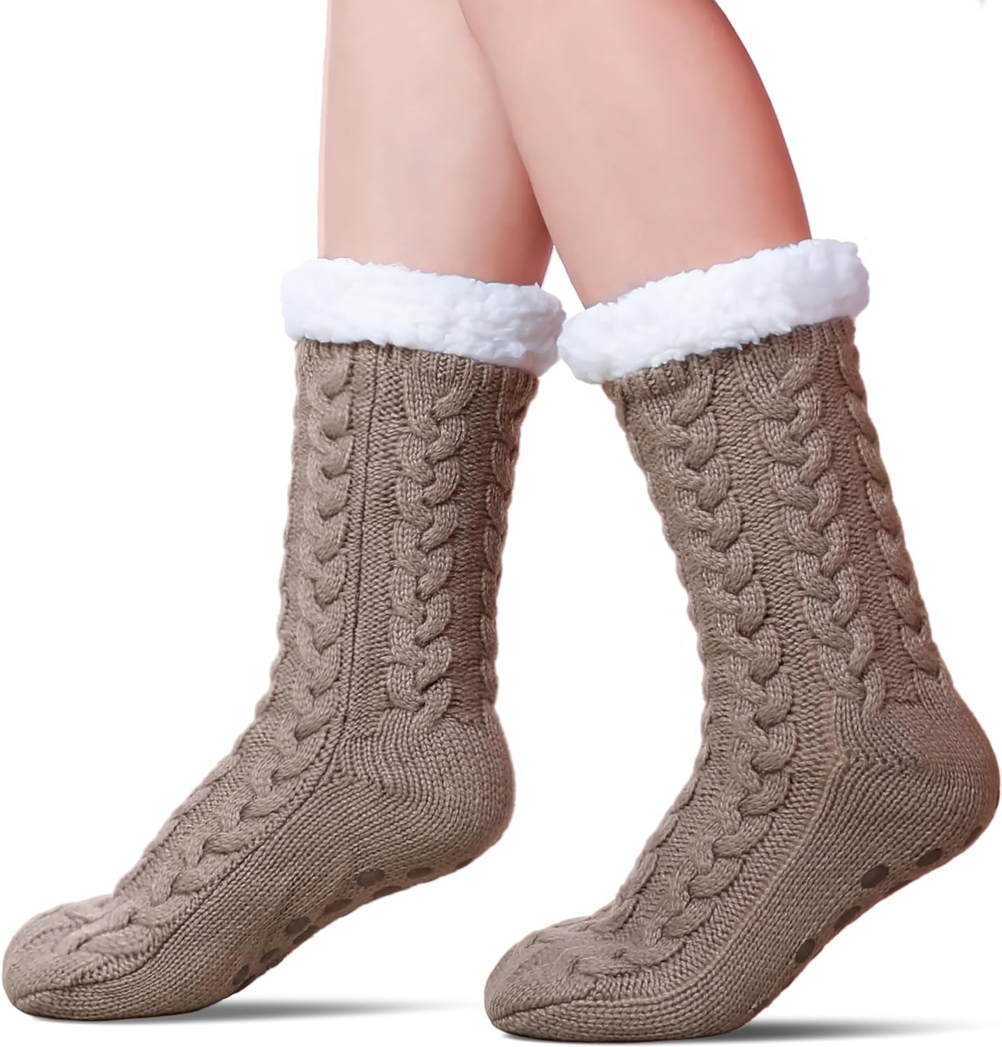 Women's Winter Fleece-Lined Cozy Slipper Socks with Grippers