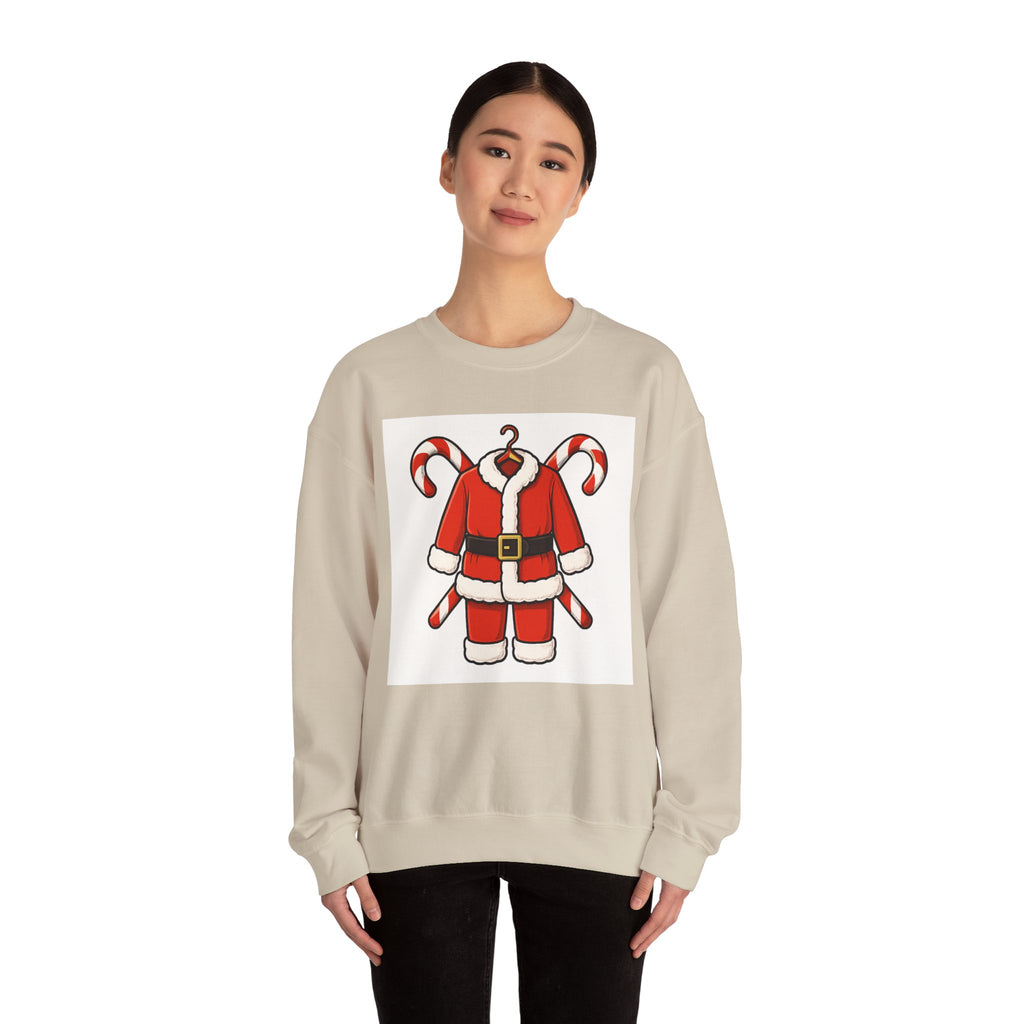 Christmas Sweatshirt — Santa Suit Front & “Santa Is Here For You” Back Holiday Crewneck