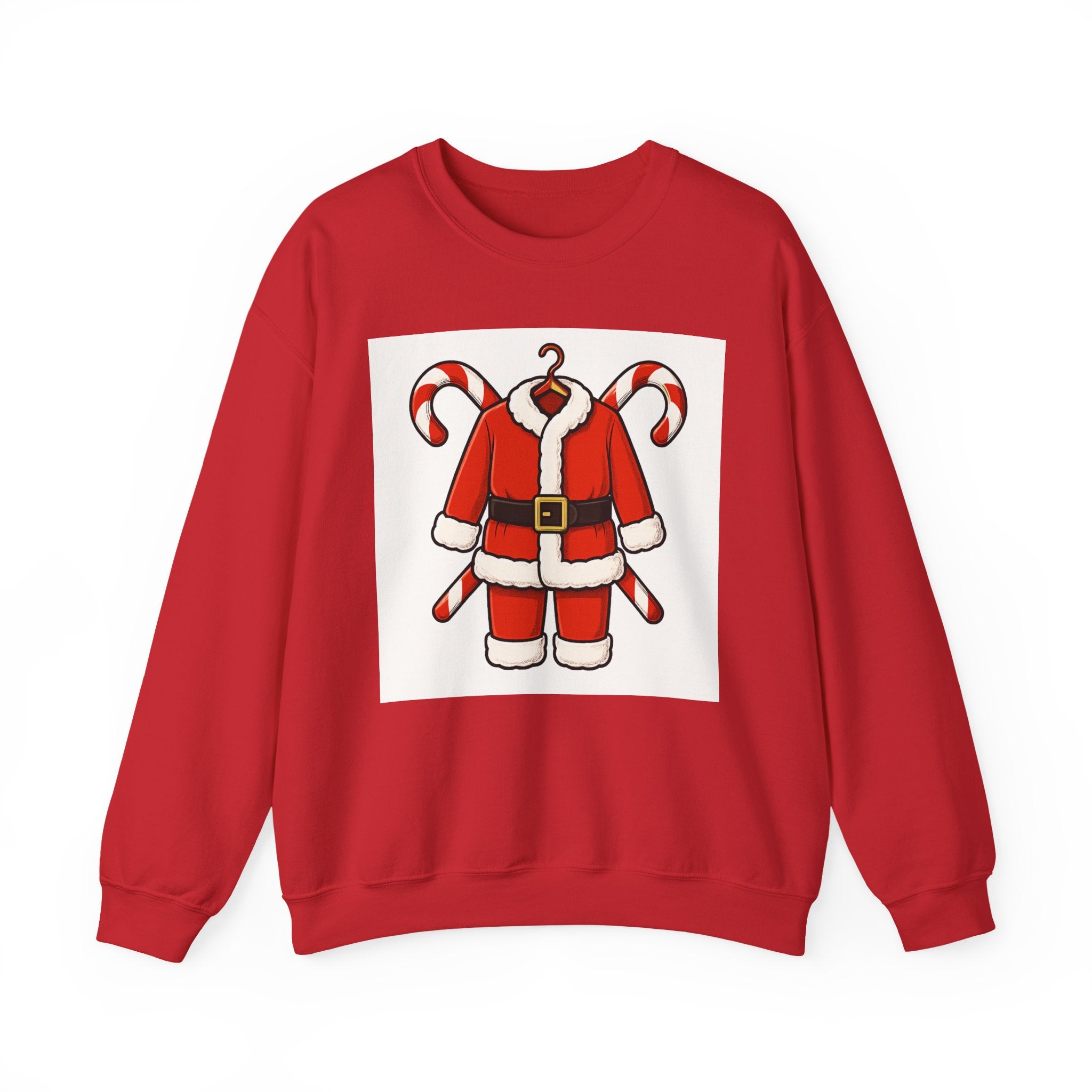 Christmas Sweatshirt — Santa Suit Front & “Santa Is Here For You” Back Holiday Crewneck