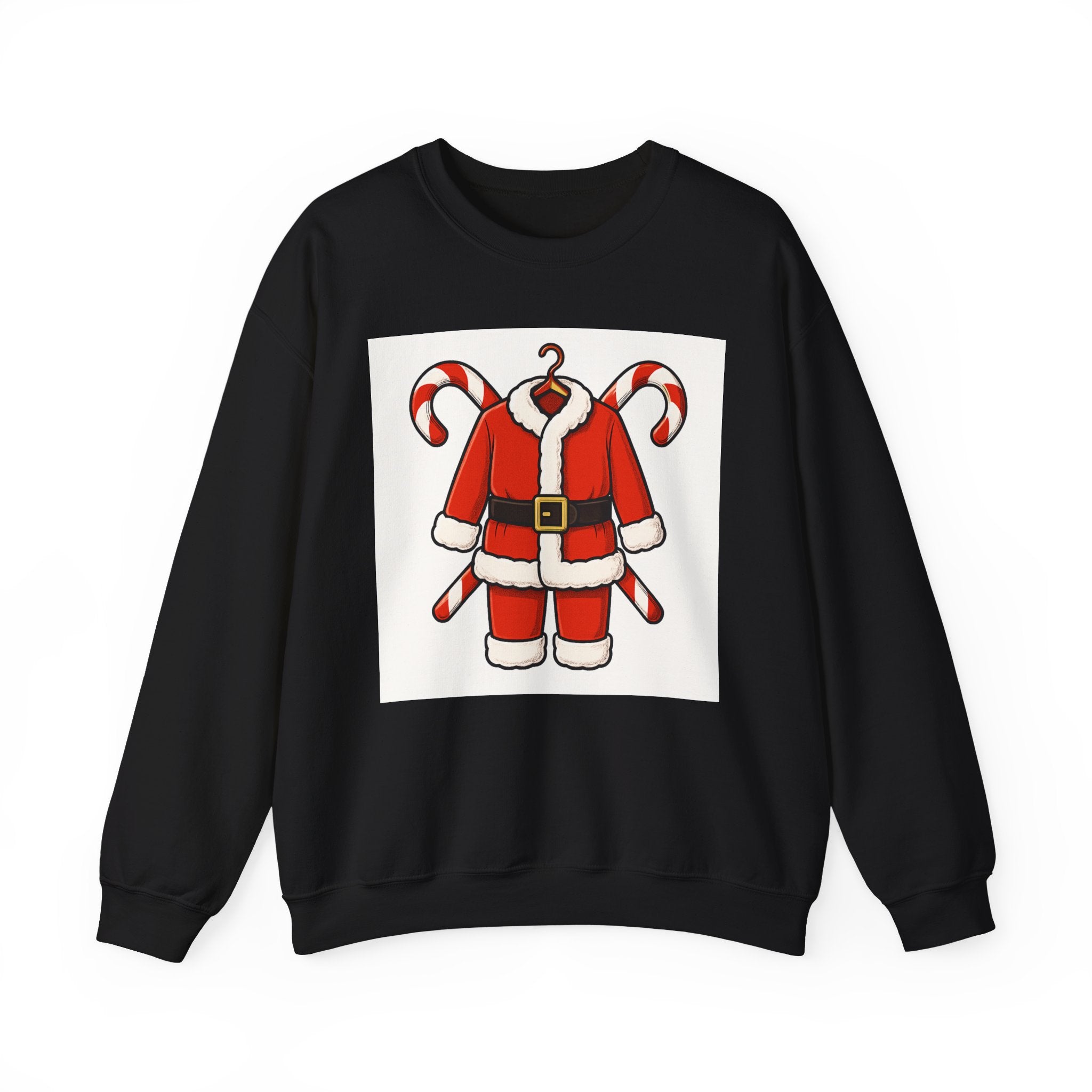 Christmas Sweatshirt — Santa Suit Front & “Santa Is Here For You” Back Holiday Crewneck