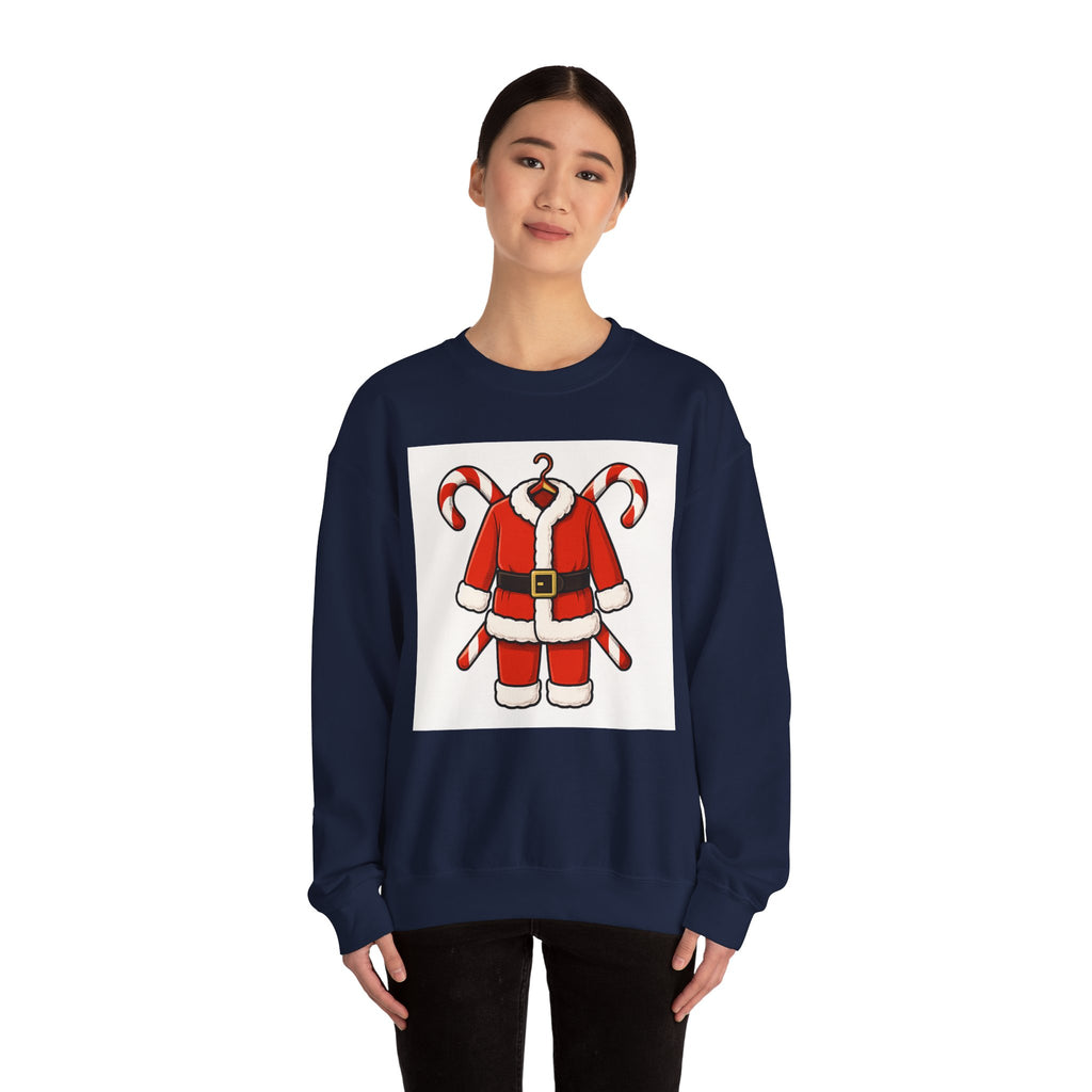 Christmas Sweatshirt — Santa Suit Front & “Santa Is Here For You” Back Holiday Crewneck