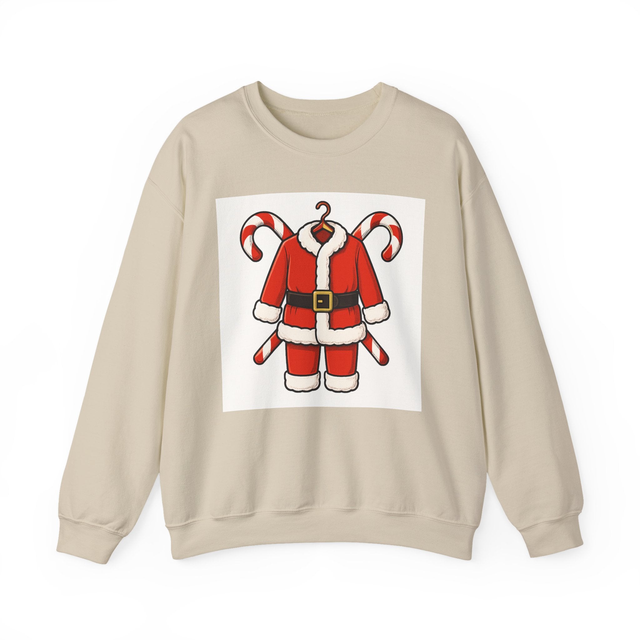 Christmas Sweatshirt — Santa Suit Front & “Santa Is Here For You” Back Holiday Crewneck