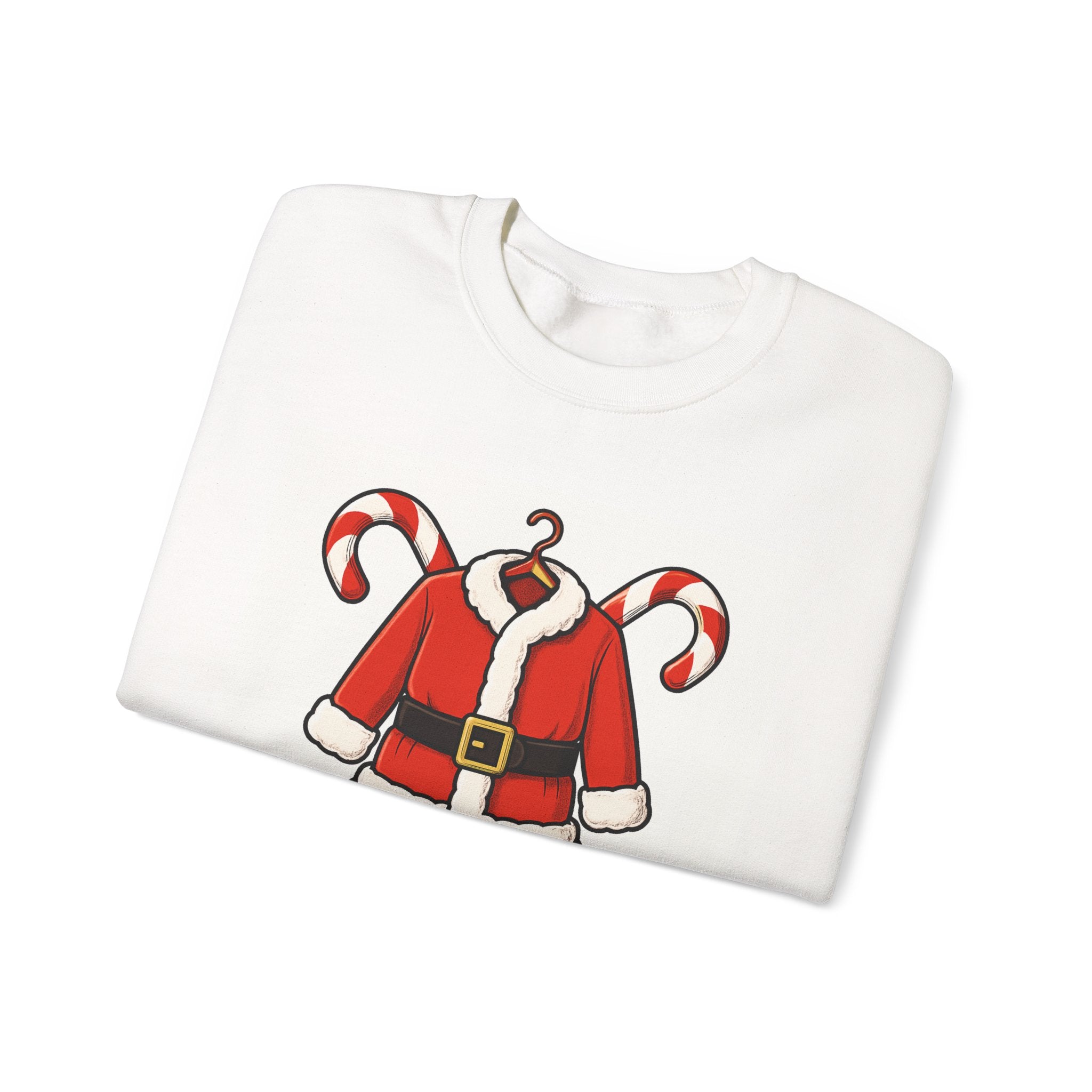 Christmas Sweatshirt — Santa Suit Front & “Santa Is Here For You” Back Holiday Crewneck
