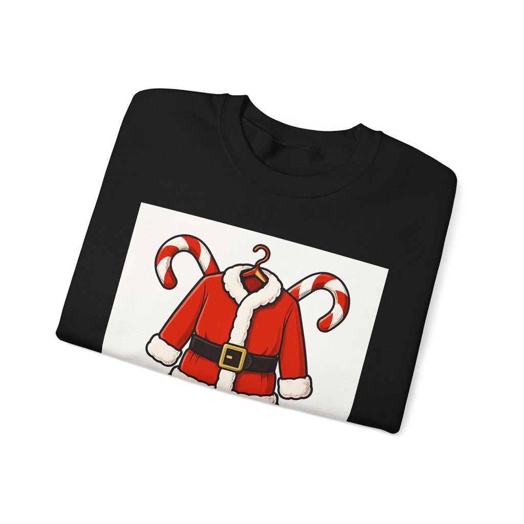 Christmas Sweatshirt — Santa Suit Front & “Santa Is Here For You” Back Holiday Crewneck