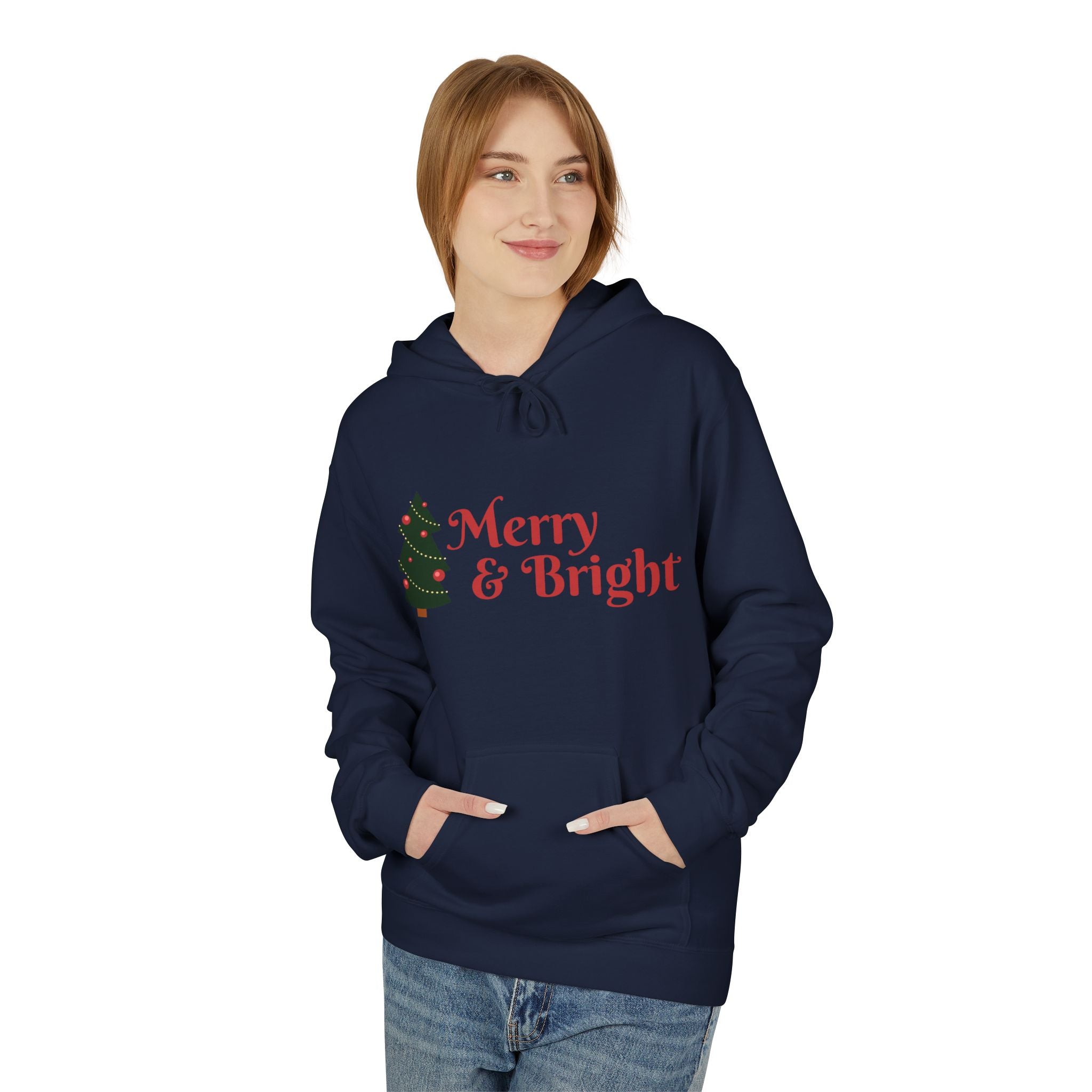 Merry & Bright Christmas Hoodie — Joyful Script Holiday Sweatshirt