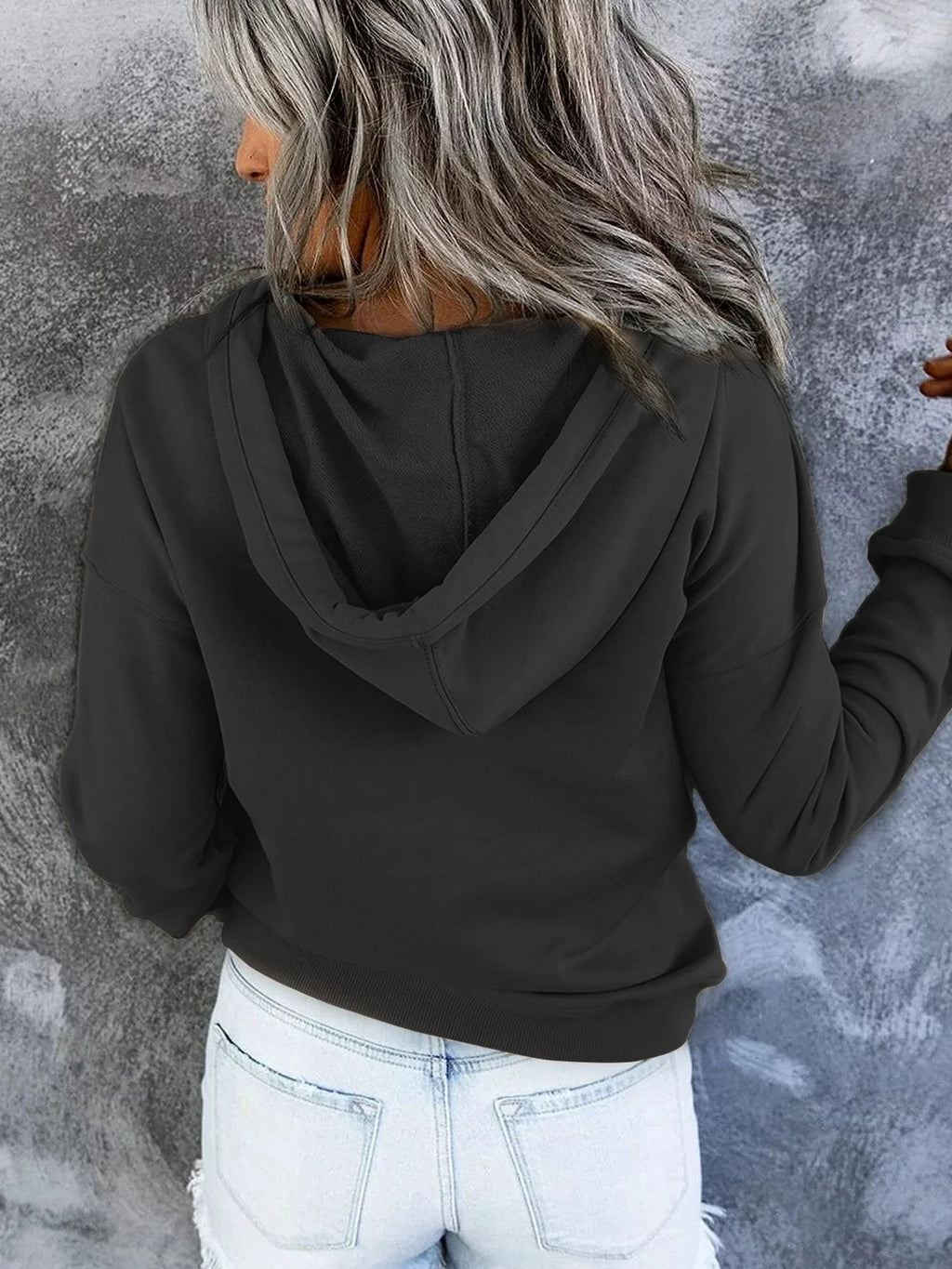 Women's Half Button Hoodies with Drawstring and Pocket