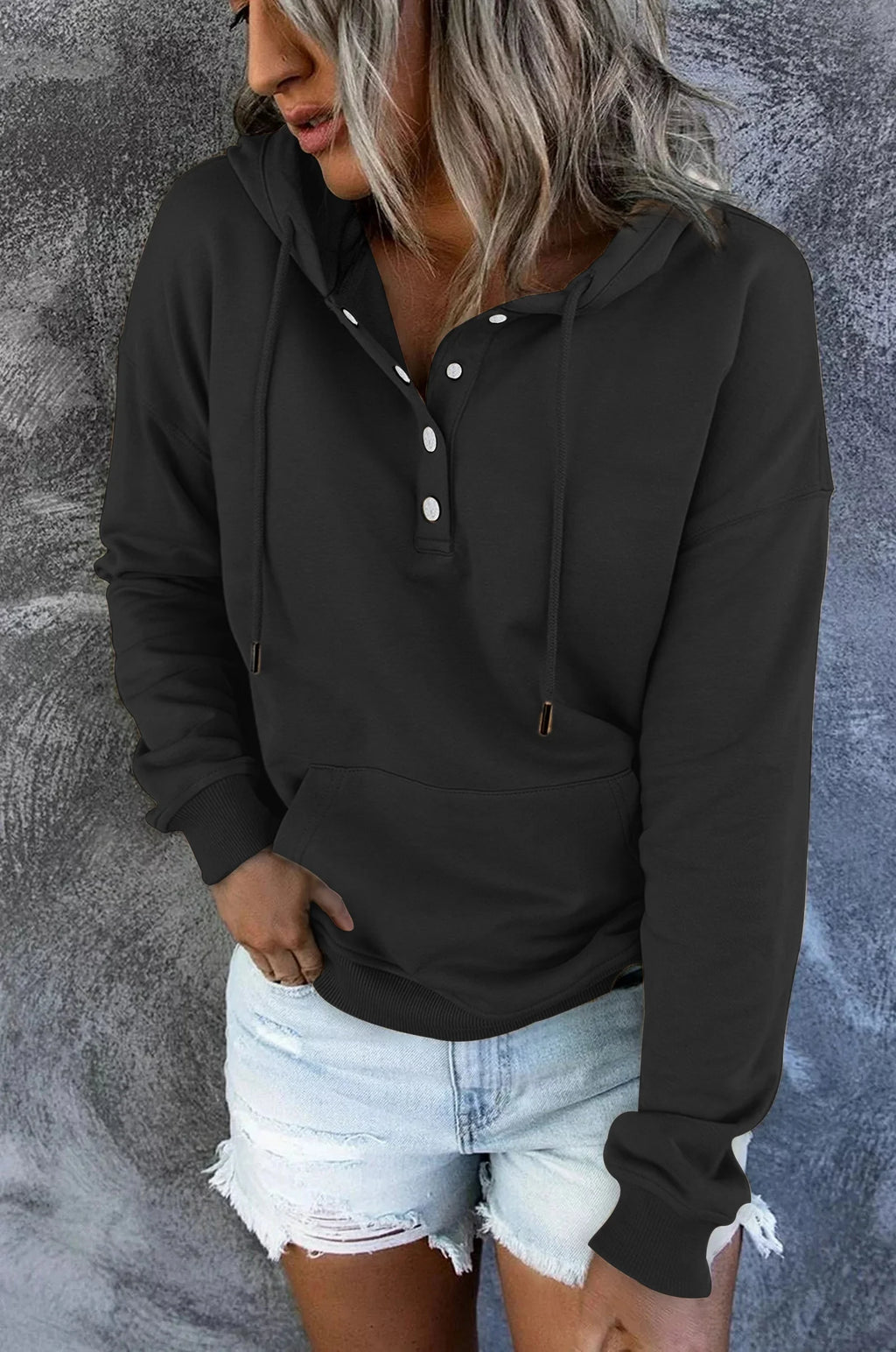 Women's Half Button Hoodies with Drawstring and Pocket