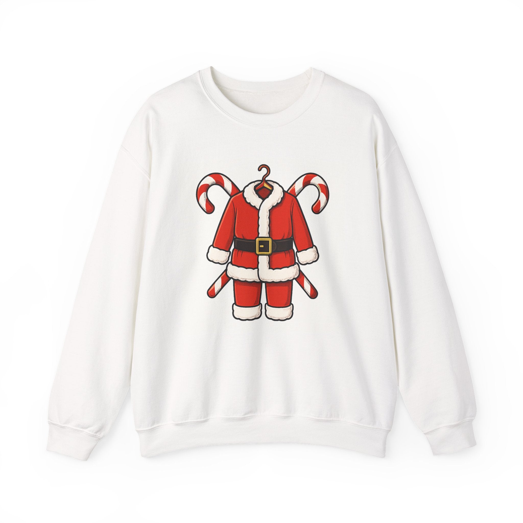Christmas Sweatshirt — Santa Suit Front & “Santa Is Here For You” Back Holiday Crewneck