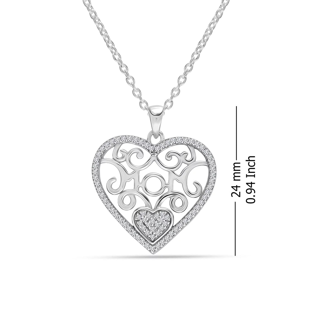 925 Sterling Silver Lightweight CZ Filigree Heart Pendant Necklace for Women and Teens, 18-Inch