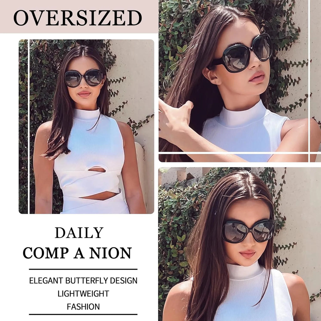 Trendy Oversized Polarized Sunglasses for Women - UV Protective Driving Shades (Black)