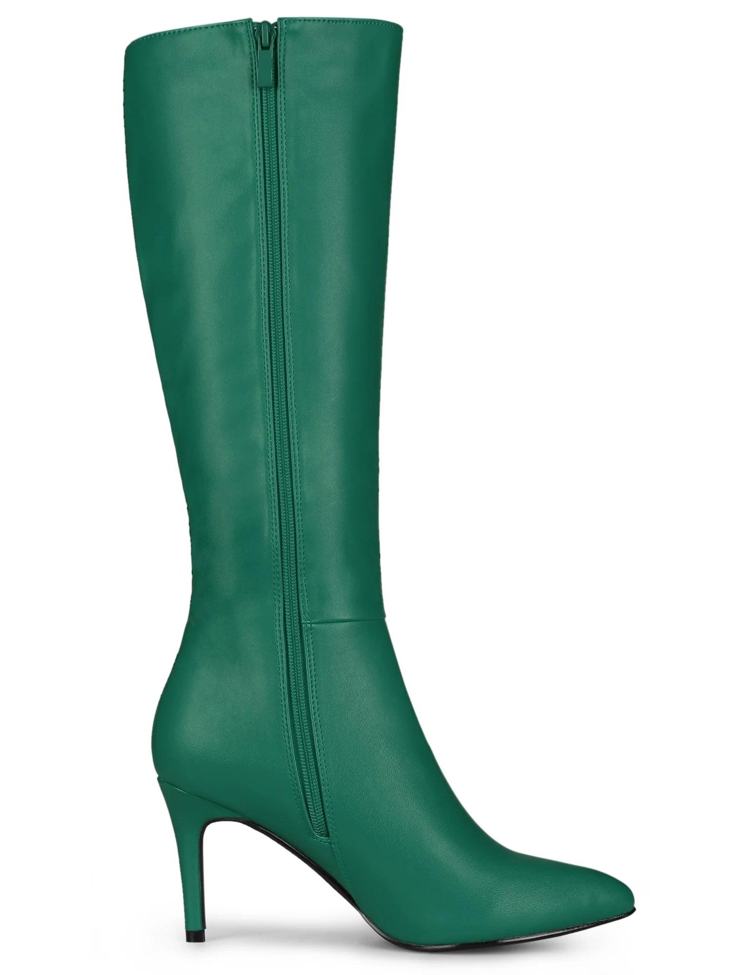 Women'S Boot Pointed Toe Side Zipper Stiletto Heel Knee High Boots Dark Green 8