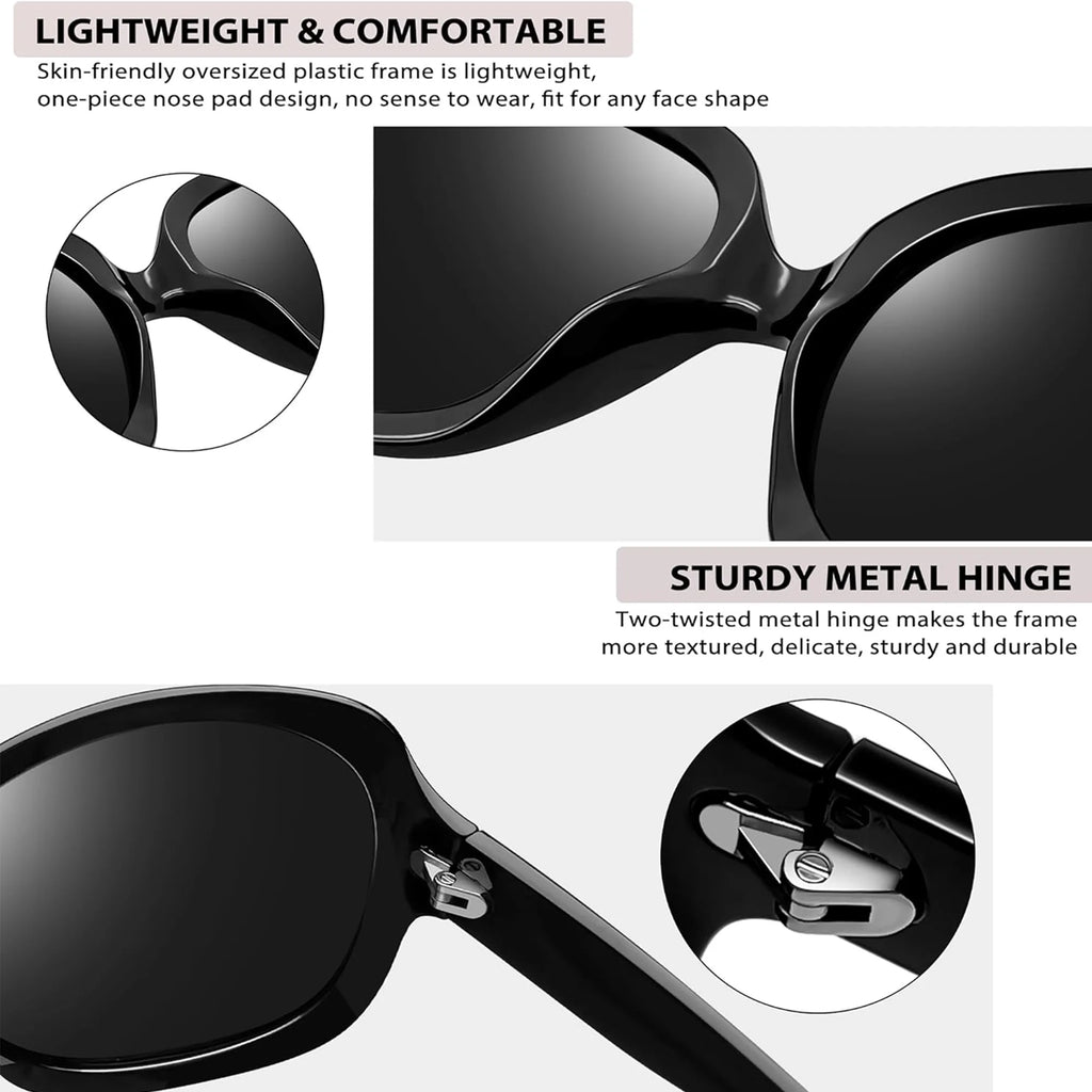 Trendy Oversized Polarized Sunglasses for Women - UV Protective Driving Shades (Black)