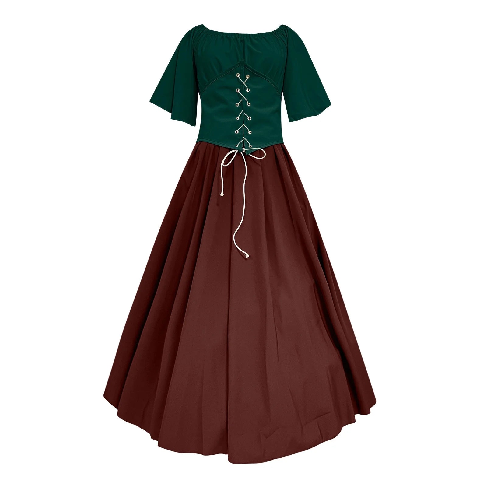 Plus Size Women's Medieval Renaissance Faire Dresses with Ruffle Over Dress and Corset for Retro Cosplay