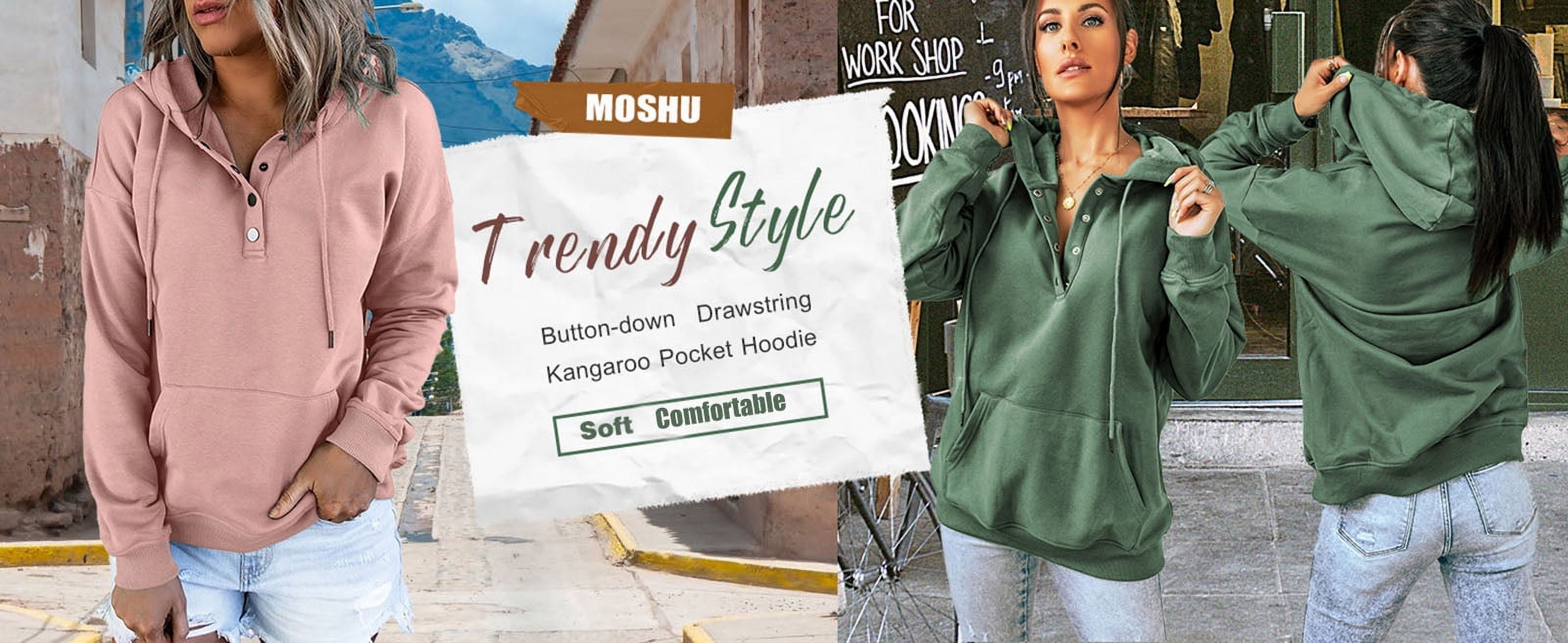 Women's Half Button Hoodies with Drawstring and Pocket