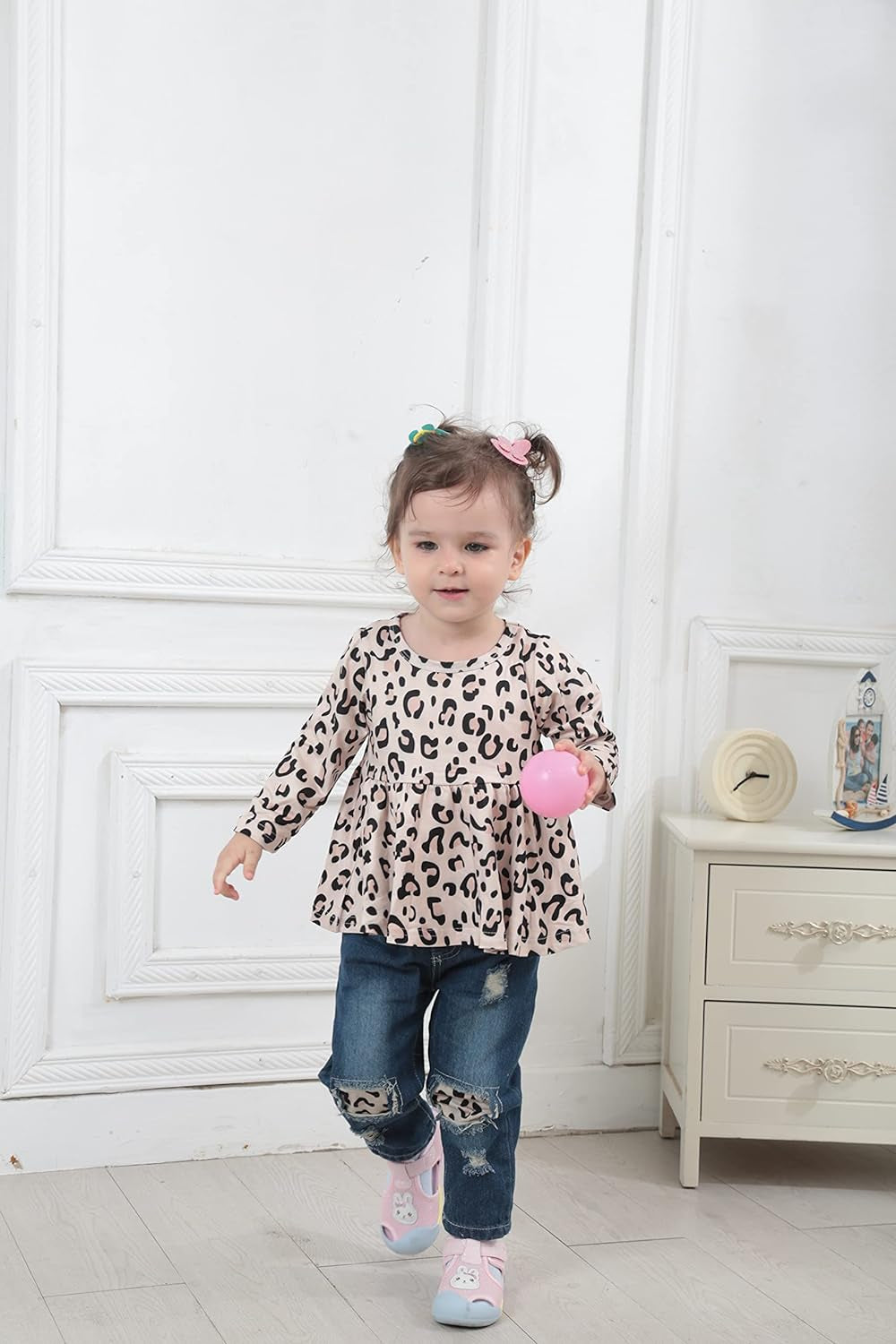 Infant and Toddler Denim Outfit Sets for Girls (12-24 Months) - Ruffle Top and Ripped Jeans