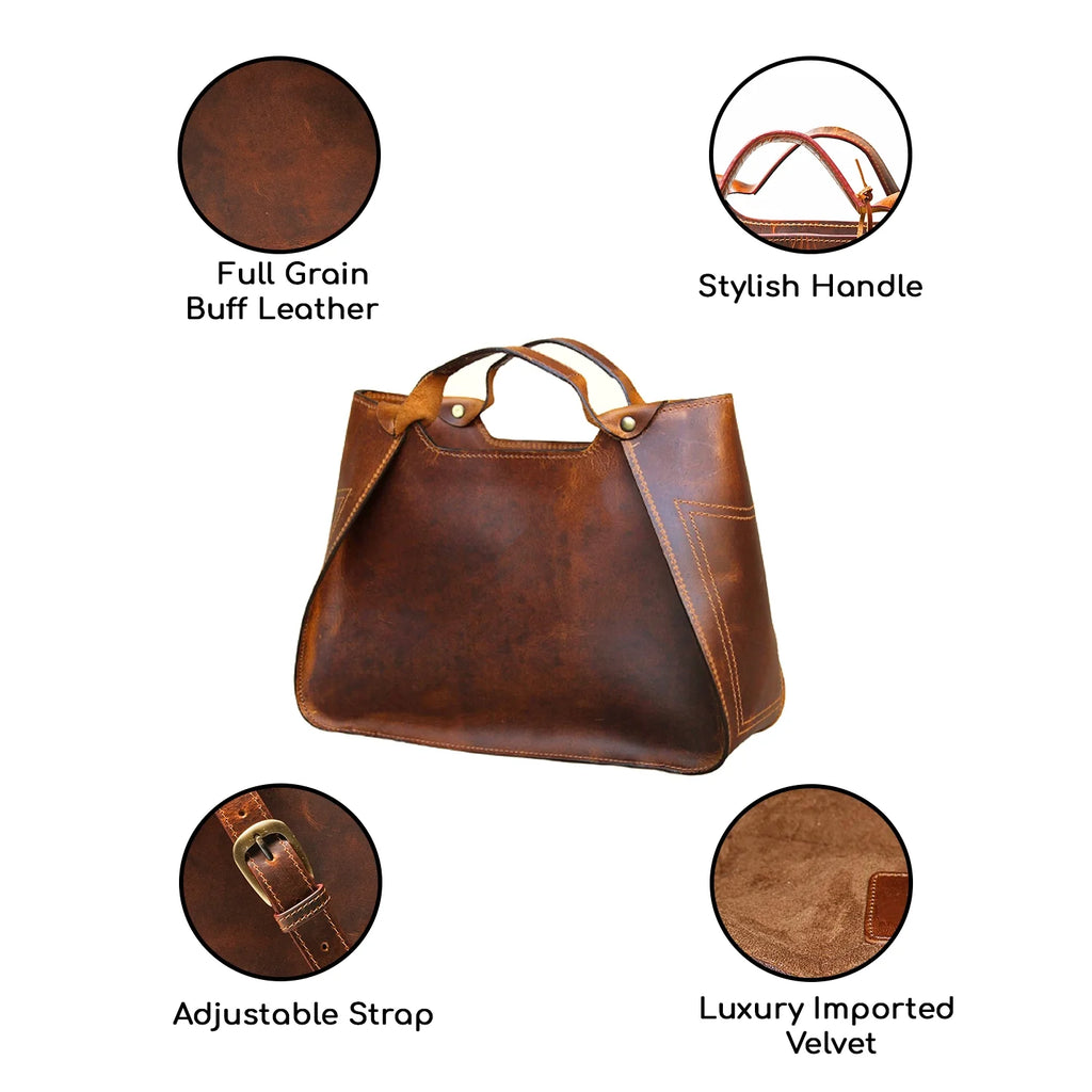 Genuine Leather Designer Handbag for Women - Travel Tote and Shoulder Bag